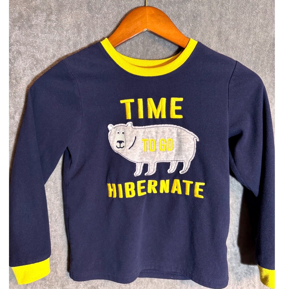 Carters Kids Size 8 Navy Blue Fleece Pajama Top Time To Go Hibernate Polar Bear
